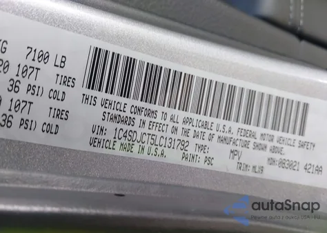 2020 Dodge Durango R/T Awd из США, поврежденный, VIN 1C4SDJCT5LC131792